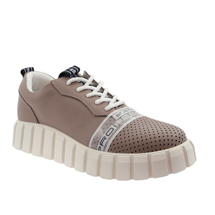 Děrované kožené sportovní boty na platformě Taupe