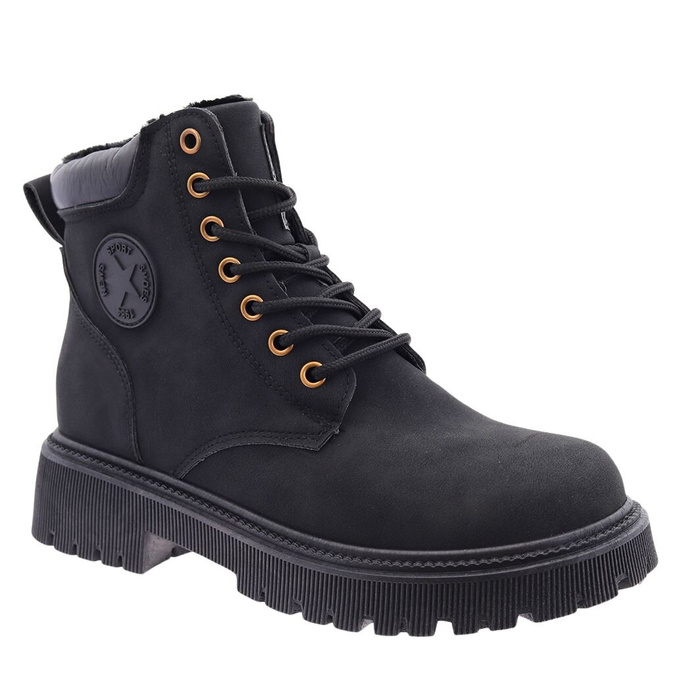 Dámské černé kotníkové boty, šněrovací, zateplené