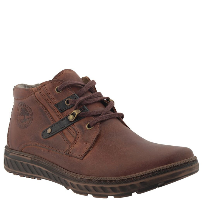 Hnědé kožené kotníkové boty 891Joker