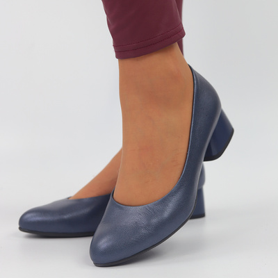 Námořnické modré kožené lodičky s blokem Darex