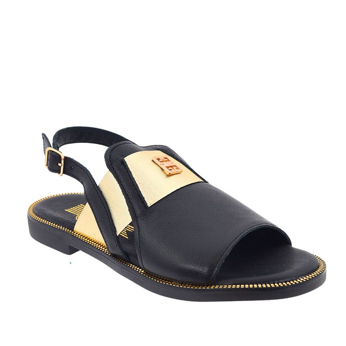 Černé kožené ploché sandály Lemar