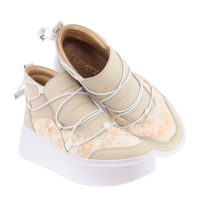 Béžové vysoké kožené tenisky Nobo na silné platformě