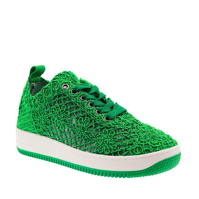 Dámské krajkové boty na zelené platformě