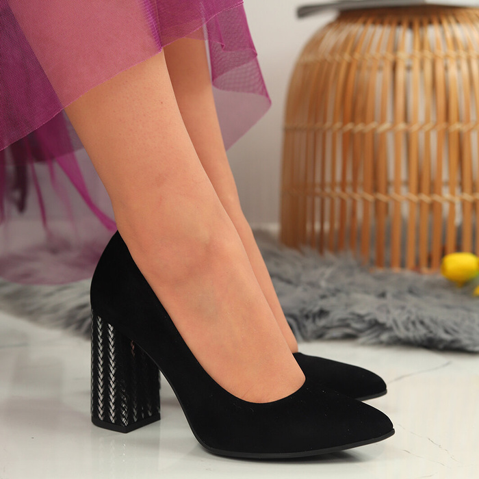 Černé semišové lodičky Dantex na vysokém podpatku