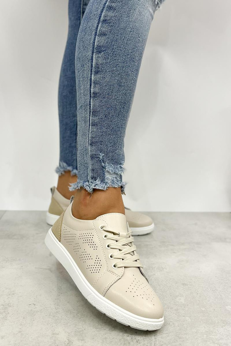 Béžové šněrovací prolamované sportovní boty