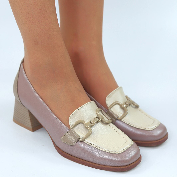 Kožené boty na bloku s ecru přezkou Kordel