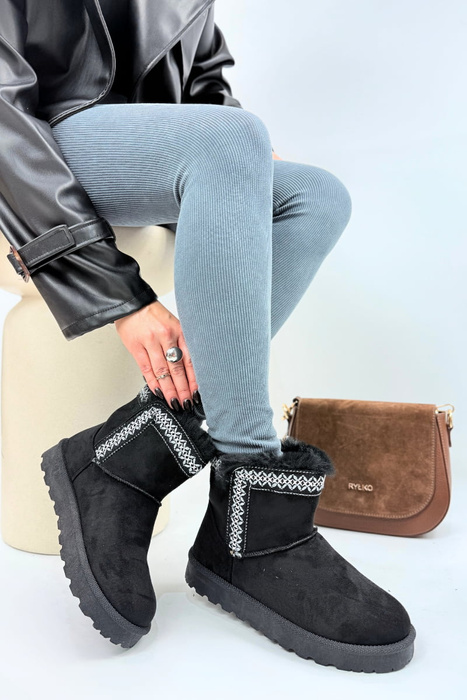 Hnědé semišové ploché boty, zateplené