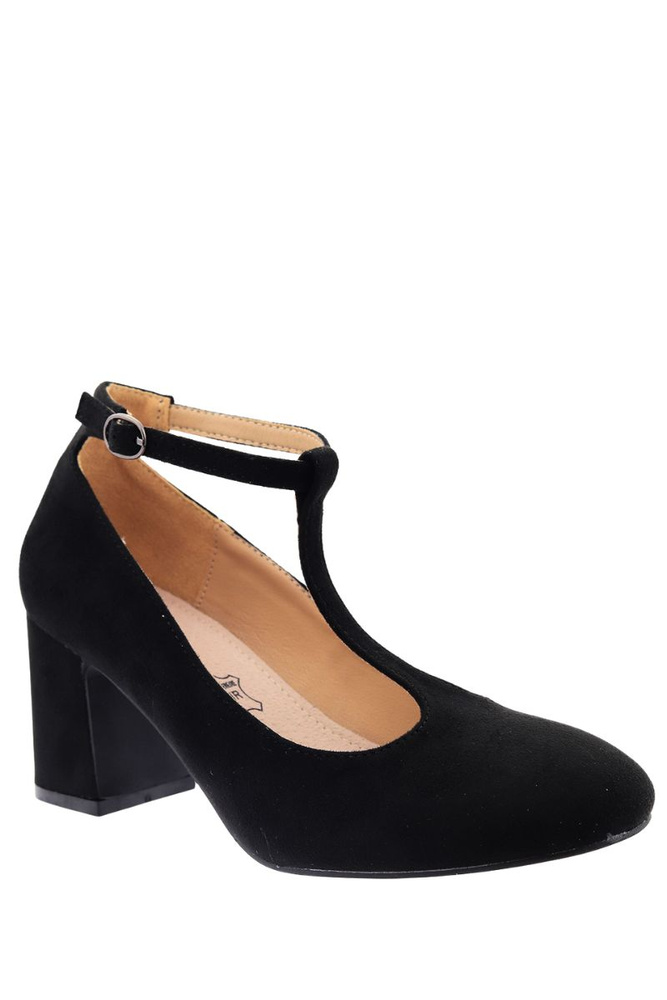 Černé semišové lodičky s páskem na patě