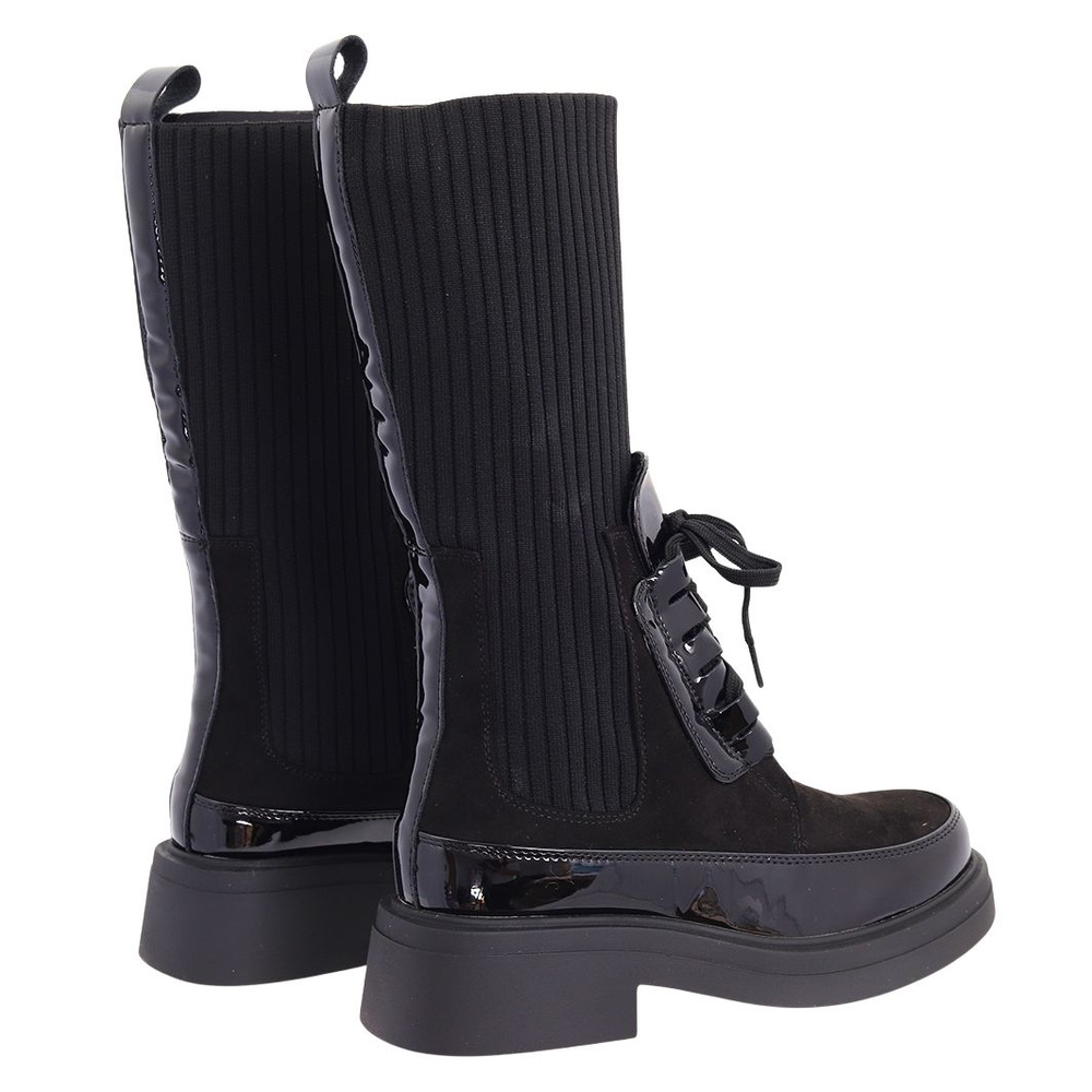 Kožené kotníkové boty se svrškem s vysokou ponožkou, černé