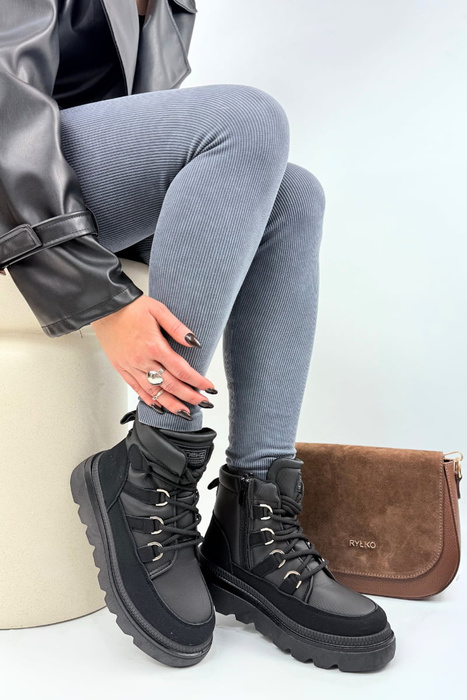 Dámské zimní šněrovací, zateplené kozačky v béžové barvě