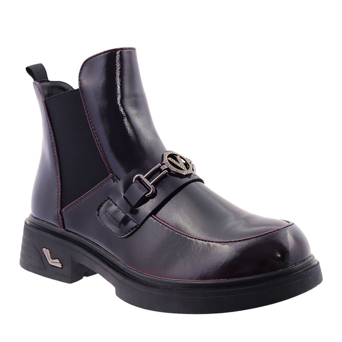 Lakované kozačky na jehlách, ploché, vínové