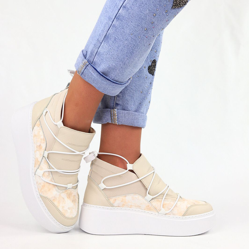 Béžové vysoké kožené tenisky Nobo na silné platformě