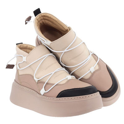 Hnědé a béžové vysoké kožené tenisky Nobo na silné platformě