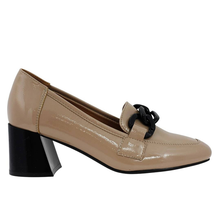 Béžové lakované boty na vysokém podpatku značky Vinceza