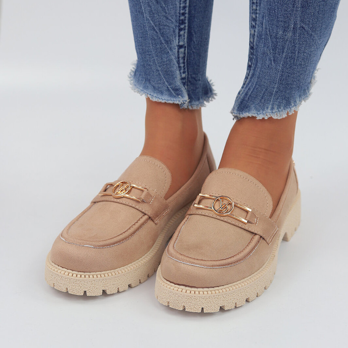 Semišové mokasíny s ozdobnou sponou, světle béžové Potocki