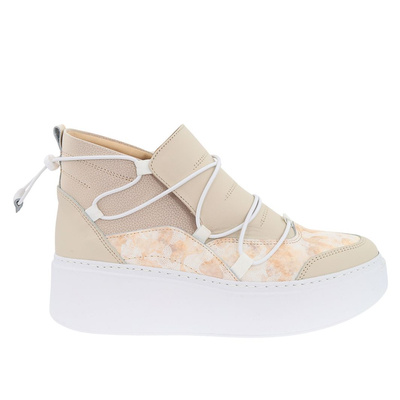 Béžové vysoké kožené tenisky Nobo na silné platformě