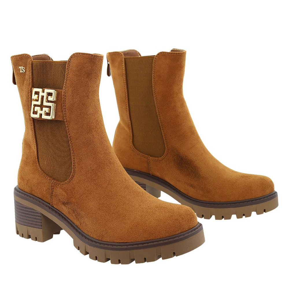 Velbloudí semišové kotníkové boty s blokem a zateplenou platformou