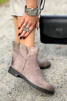 Hnědé semišové ploché boty, zateplené