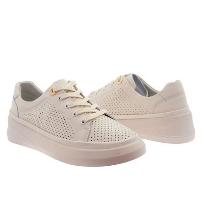 Béžové perforované kožené boty na šněrování