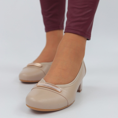 Béžové kožené lodičky na vysokém podpatku Galant