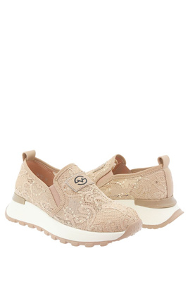 Béžové kožené sportovní boty s krajkou, nazouvací