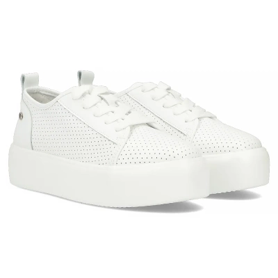 Bílé kožené tenisky na silné platformě Filippo