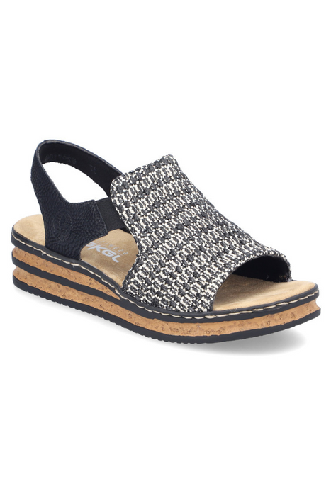 Černé sandály Rieker na klínku s pleteným svrškem