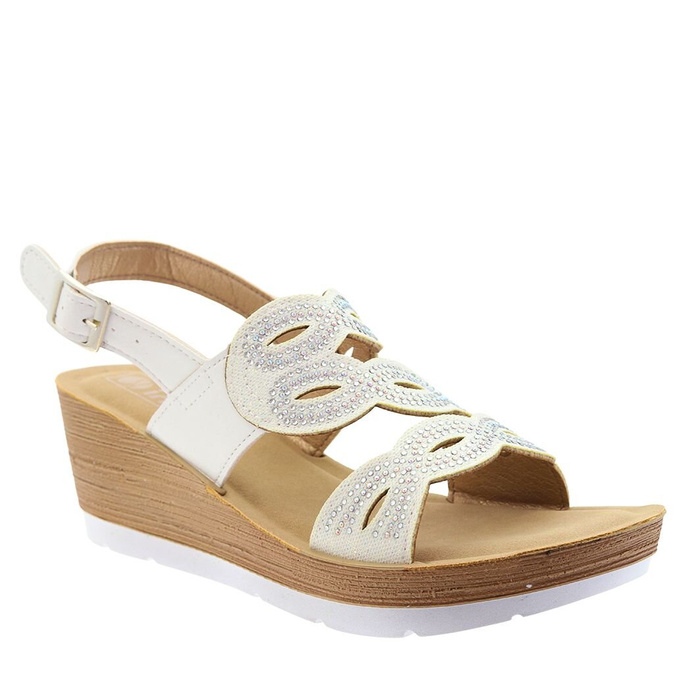 Bílé sandály se zirkony na klínku Inblu