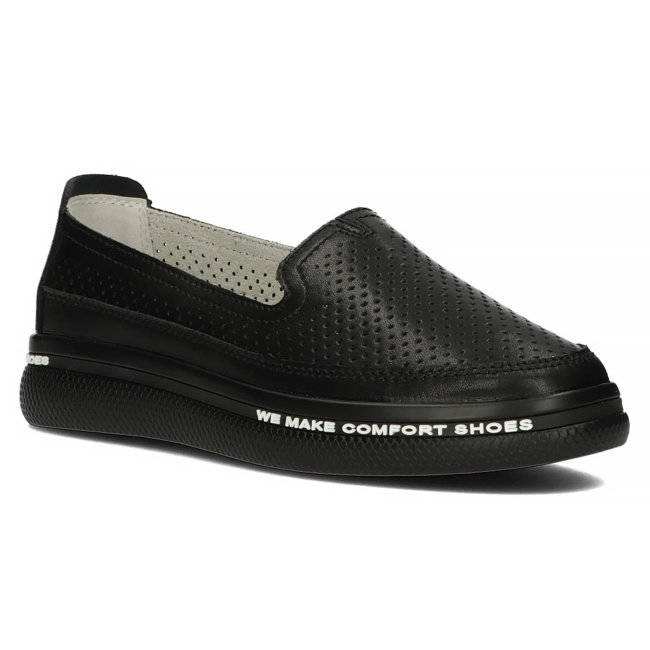 Dámské černé kožené slip-on boty