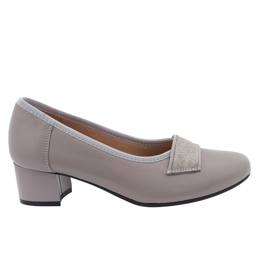 Šedé kožené lodičky na nízkém podpatku Galant