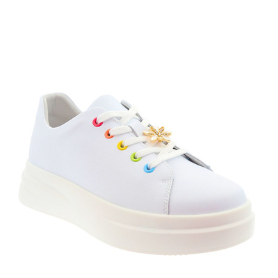 Kožené bílé sportovní boty se šněrováním na platformě