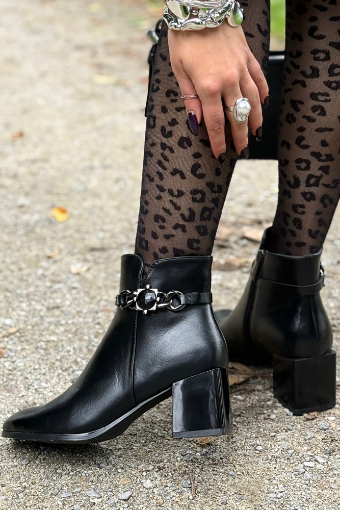 Černé kotníkové boty Potocki s ozdobným podpatkem