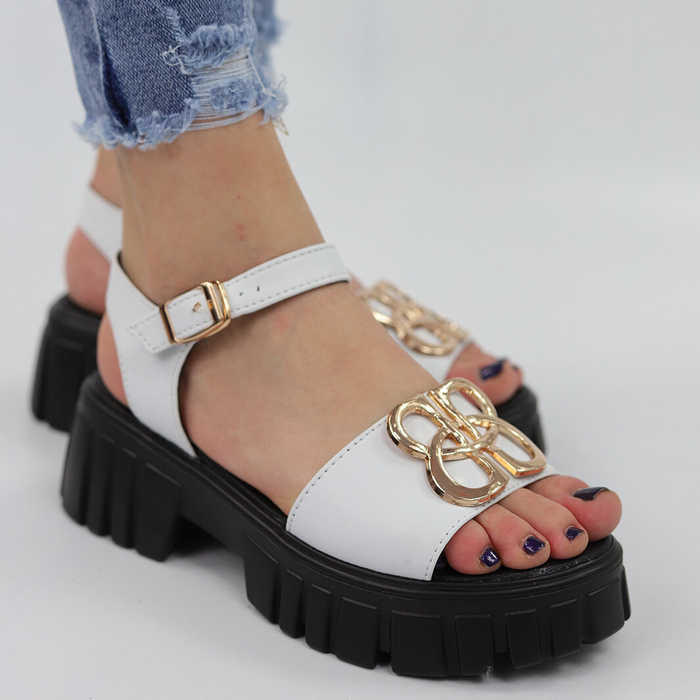 Bílé kožené sandály na vysokém podpatku a platformě značky Vinceza