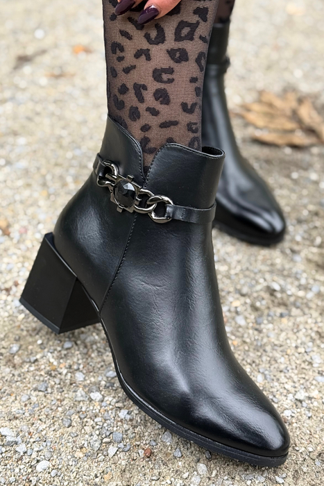 Černé kotníkové boty Potocki s ozdobným podpatkem