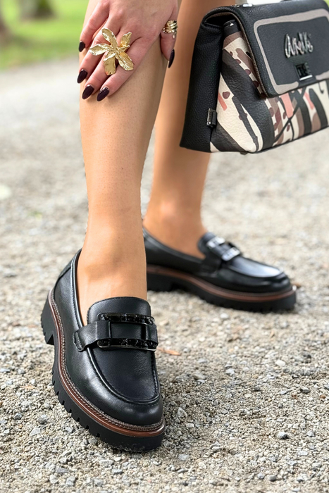 Černé lakované mokasíny Sergio Leone