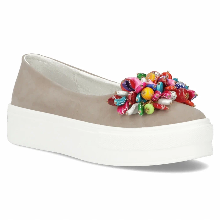 Béžové kožené semišové boty na platformě Filippo