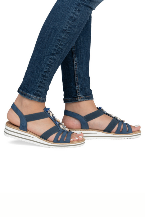 Dámské tmavě modré sandály na klínku značky Rieker