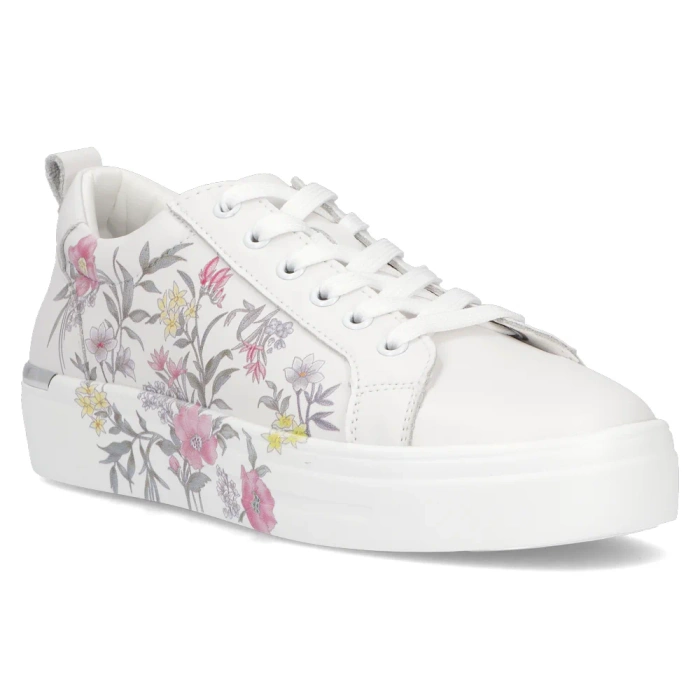 Bílé kožené boty s květinovým motivem na platformě Filippo