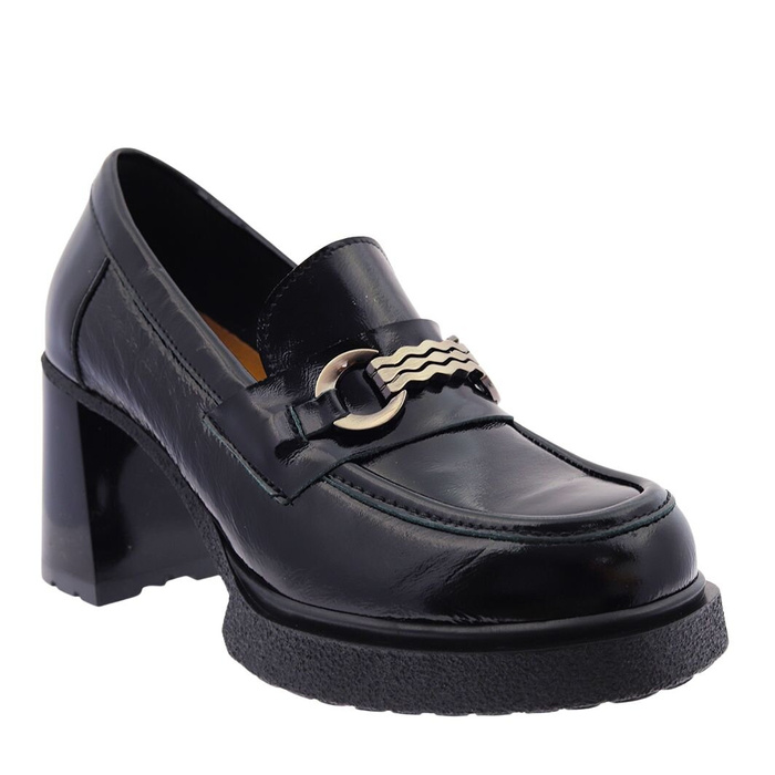 Módní černé kožené boty na platformě a vysokém podpatku