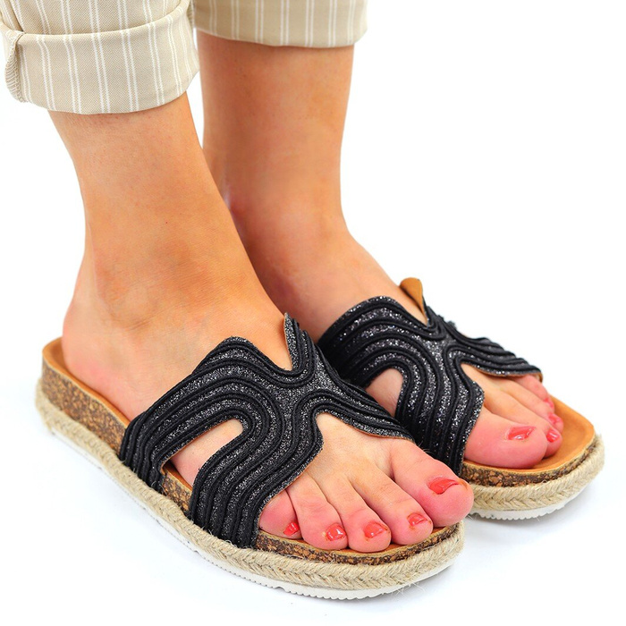 Černé brokátové žabky Potocki