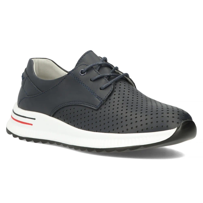 Námořnicky modré prolamované kožené boty s klínkem Filippo