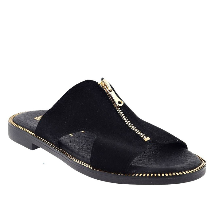 Černé kožené žabky se zipem Lemar