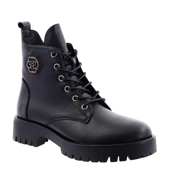 Černé kozačky se zdobením, zateplené, šněrovací na zip