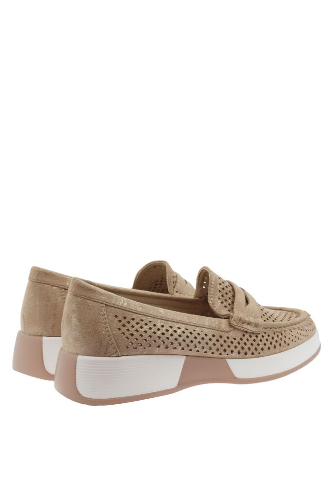 Zlaté semišové boty s perforací na platformě