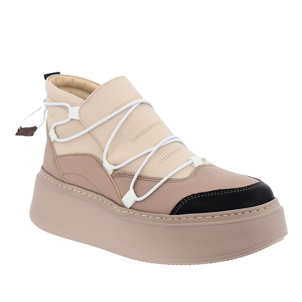 Hnědé a béžové vysoké kožené tenisky Nobo na silné platformě