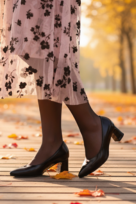 Černé kožené lodičky s blokem Arka Bioeco