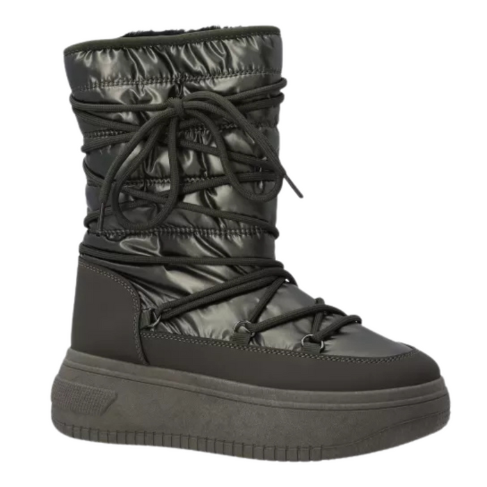 Dámské zelené sněhule na platformě, šněrovací se zipem Venezia