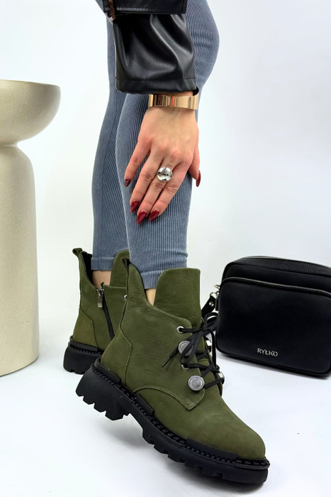 Zelené kožené kotníkové boty Artiker