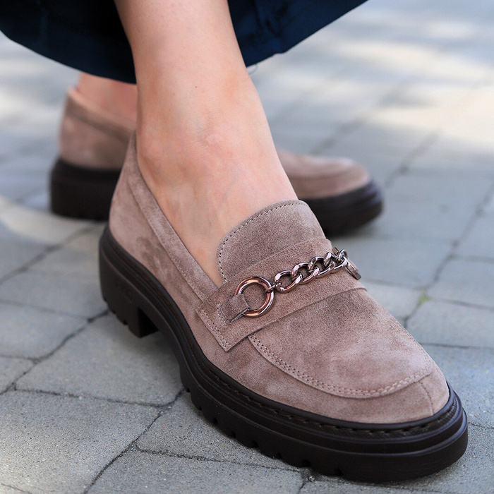 Kožené pány s ozdobným řetízkem, khaki Ryłko