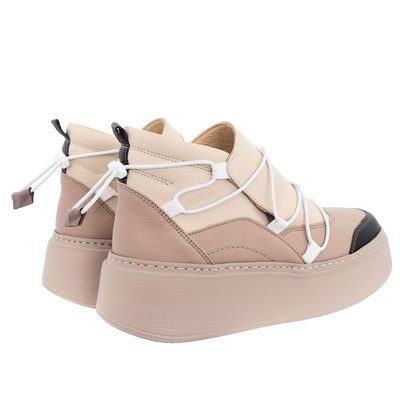 Hnědé a béžové vysoké kožené tenisky Nobo na silné platformě